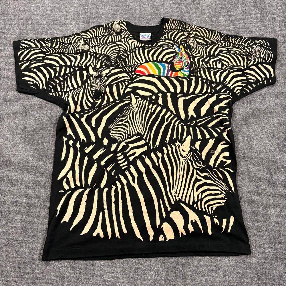 vintage 1993 greg genrich zebra aop single stitch short sleeve tee
